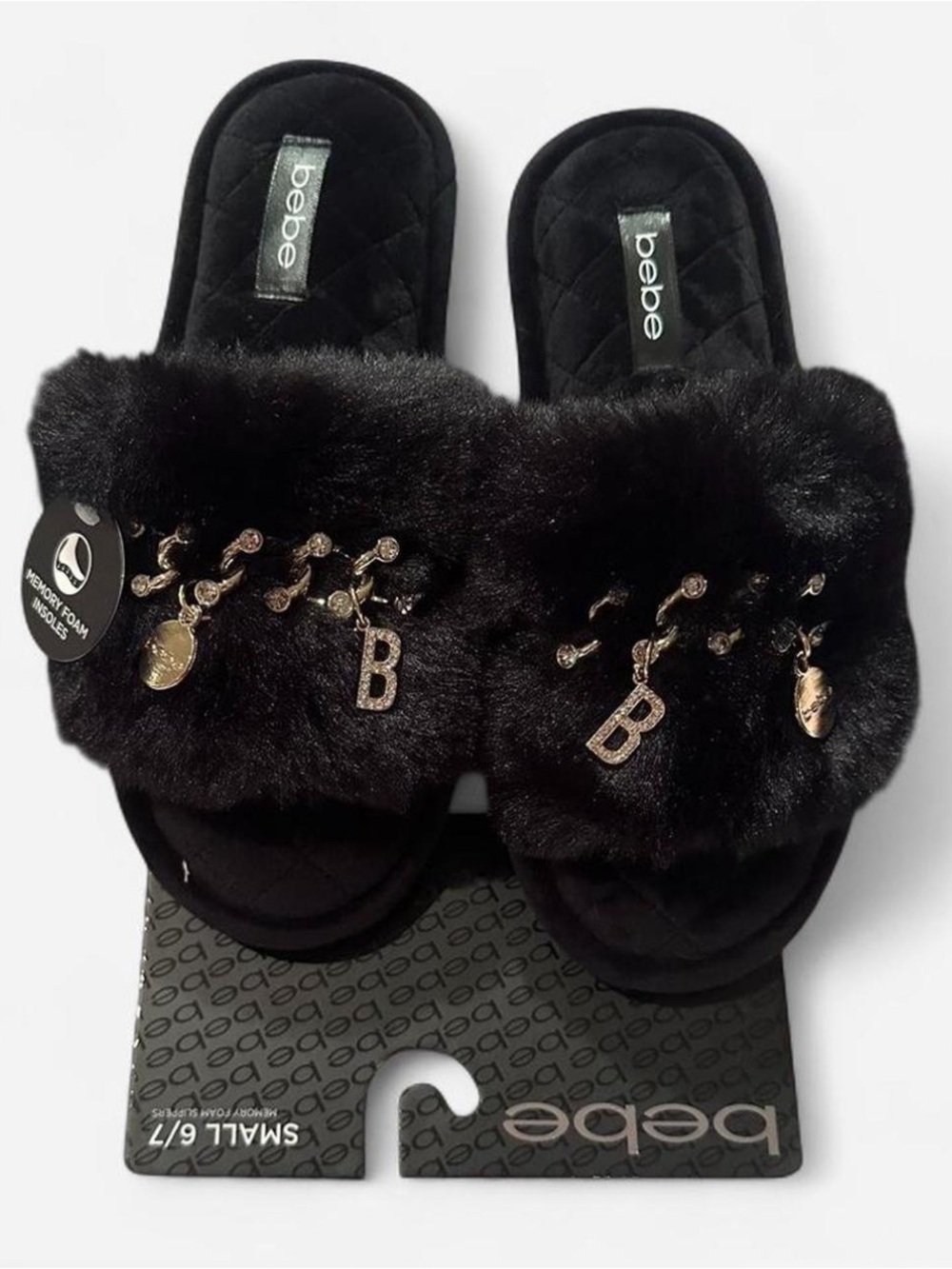 Bebe Slipper Slides Faux Fur Memory Foam S 6/7 New